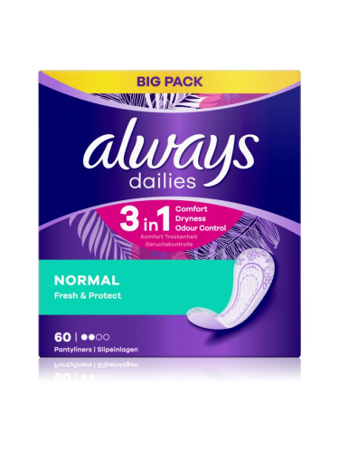 Always Dailies Normal Fresh & Protect дамски превръзки 60 бр.