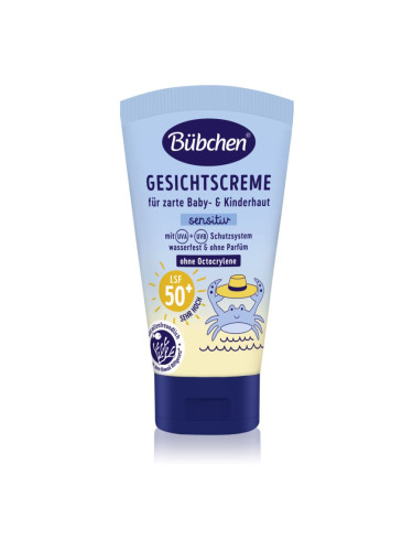 Bübchen Sensitive Sun Protection Face Cream SPF 50+ защитен детски крем за лице SPF 50+ 6 m+ 50 мл.