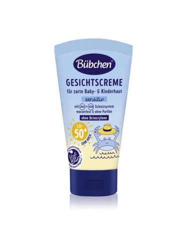 Bübchen Sensitive Sun Protection Face Cream SPF 50+ защитен детски крем за лице SPF 50+ 6 m+ 50 мл.