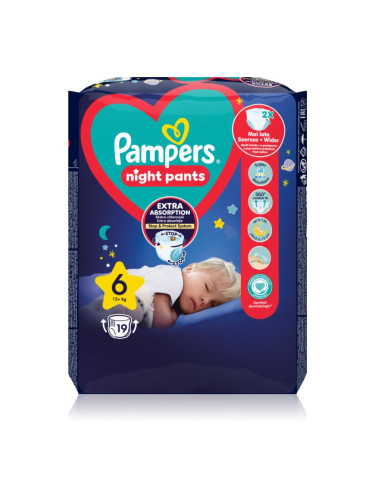 Pampers Night Pants Size 6 еднократни пелени гащички за нощ 13+ kg 19 бр.