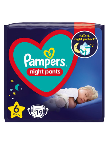 Pampers Night Pants Size 6 еднократни пелени гащички за нощ 15+ kg 19 бр.
