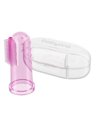 BabyOno Take Care First Toothbrush детска четка за зъби за върху пръст с калъфка Pink 1 бр.