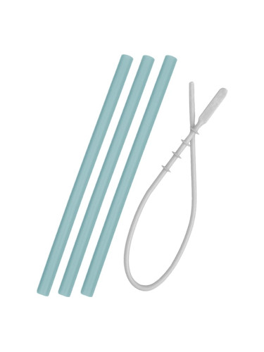 Minikoioi Flexi Straw with Cleaning Brush силиконова сламка с четка Aqua Green 3 бр.