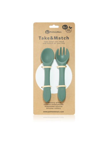 Petite&Mars Take&Match Silicone Cutlery прибор Misty Green 6 m+ 2 бр.