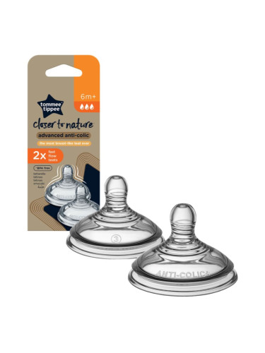 Tommee Tippee Advanced Anti-Colic биберон за шише Fast Flow 6m+ 2 бр.