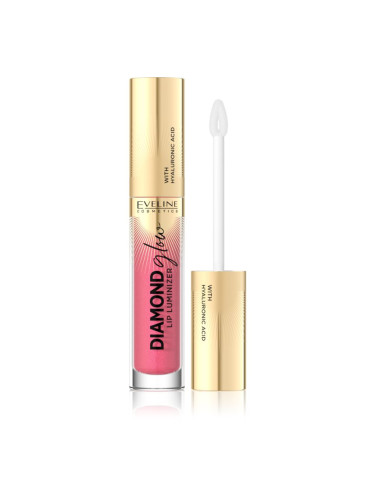 Eveline Cosmetics Diamond Glow блясък за устни с блестящи частици с хиалуронова киселина цвят 09 Peach Dream 4,5 мл.