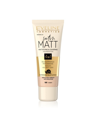 Eveline Cosmetics Satin Matt матиращ фон дьо тен с екстракт от охлюв цвят 101 Ivory 30 мл.