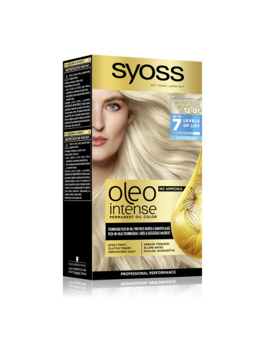Syoss Oleo Intense перманентната боя за коса с олио цвят 12-01 Ultra Platinum 1 бр.
