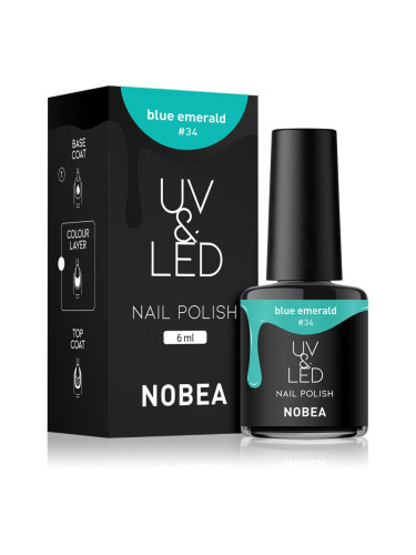 NOBEA UV & LED Nail Polish гел лак за нокти с използване на UV/LED лампа бляскав цвят Emerald blue #34 6 мл.