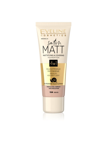 Eveline Cosmetics Satin Matt матиращ фон дьо тен с екстракт от охлюв цвят 104 Beige 30 мл.