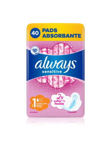 Always Sensitive Normal Plus санитарни кърпи без парфюм 40 бр.