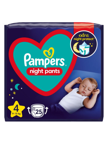 Pampers Night Pants Size 4 еднократни пелени гащички за нощ 9-15 kg 25 бр.