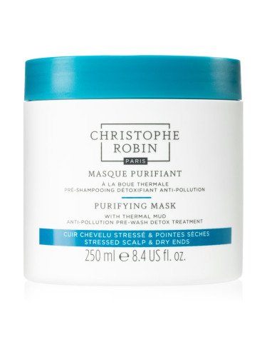 Christophe Robin Purifying Mask with Thermal Mud почистваща маска  за коса, изложена на замърсен въздух 250 мл.