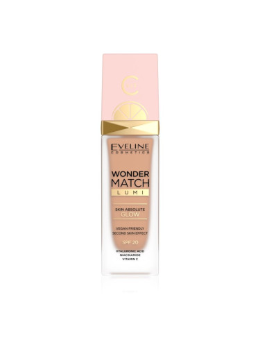 Eveline Cosmetics Wonder Match Lumi хидратиращ фон дьо тен с изглаждащ ефект SPF 20 цвят 25 Sand Beige 30 мл.