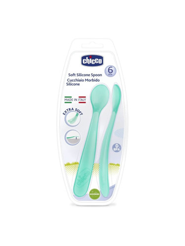 Chicco Soft Silicone лъжичка 6m+ Blue 2 бр.