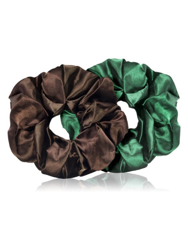 BrushArt Hair Large satin scrunchie set ластици за коса Brown & Green