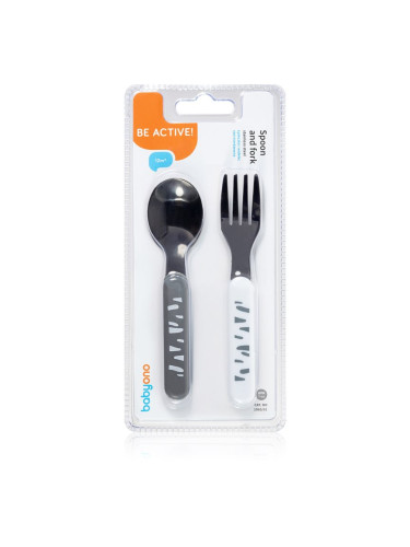 BabyOno Be Active Stainless Steel Spoon and Fork прибор Grey-White 12 m+ 2 бр.