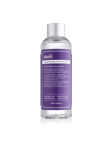 Klairs Supple Preparation Unscented Toner хидратиращ тоник, изравняващ pH на кожата без парфюм 180 мл.