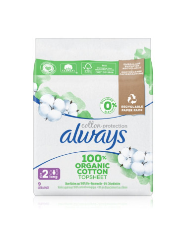 Always Cotton Protection Long санитарни кърпи без парфюм 9 бр.