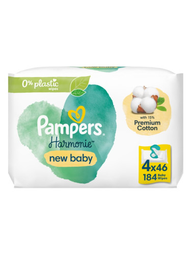 Pampers Harmonie New Baby мокри почистващи кърпички за деца 4x46 бр.
