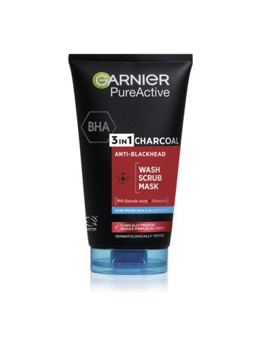 Garnier Pure Active черна маска за лице против черни точки и акне с активен въглен 3в1 150 мл.