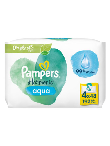 Pampers Harmonie Aqua мокри почистващи кърпички за деца 4x48 бр.