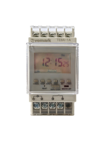 Таймер ТЕ8А-1А, 230VAC, 20A, 1NO, 24h, DIN, 100x74x50mm