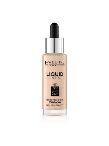 Eveline Cosmetics Liquid Control течен фон дьо тен с пипета цвят 002 Soft Porcelain 32 мл.