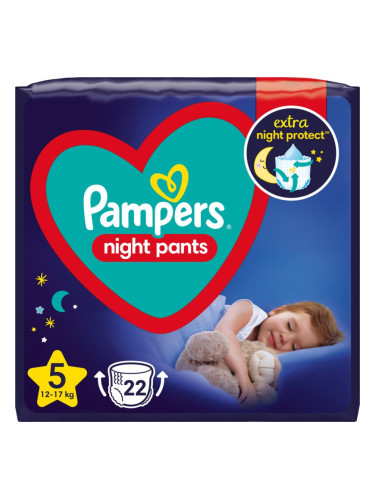 Pampers Night Pants Size 5 еднократни пелени гащички за нощ 12-17 kg 22 бр.