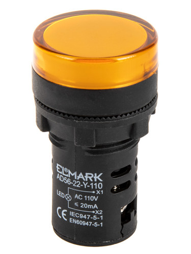 Индикаторна лампа LED, AD56D-22-Y-110, ф22mm, 110 VAC, жълта, ELMARK