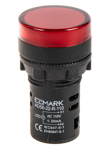 Индикаторна лампа LED, AD56D-22-R-110, ф22mm, 110 VAC, червена, ELMARK