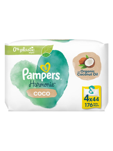 Pampers Harmonie Coconut Pure мокри почистващи кърпички за деца 4x44 бр.