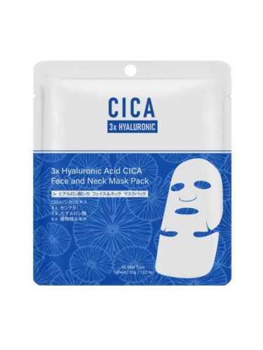 Маска за лице и шия стяга хидратира с хиалурон MITOMO CICA 3xHyaluronic Acid Face And Neck Mask