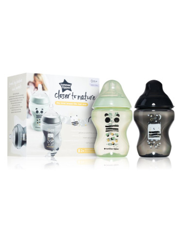 Tommee Tippee Closer To Nature Anti-colic Ollie and Pip бебешко шише Slow Flow 0m+ 2x260 мл.