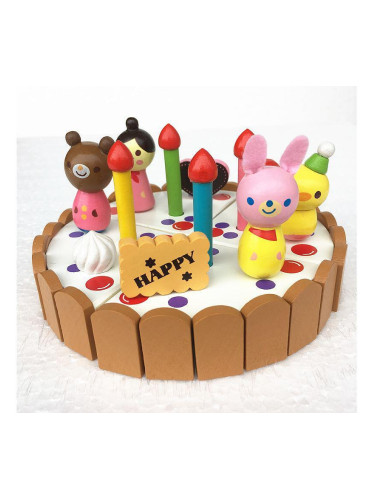 Дървена торта за рожден ден с весели животни