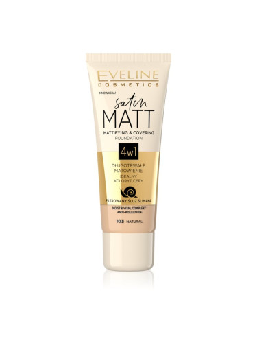 Eveline Cosmetics Satin Matt матиращ фон дьо тен с екстракт от охлюв цвят 103 Natural 30 мл.
