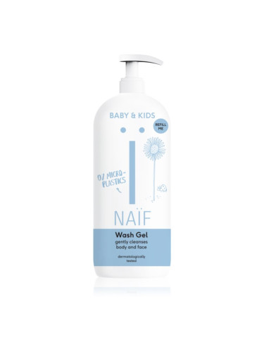 Naif Baby & Kids Wash Gel почистващ и миещ гел за деца и бебета за тяло и лице Refill Me 500 мл.