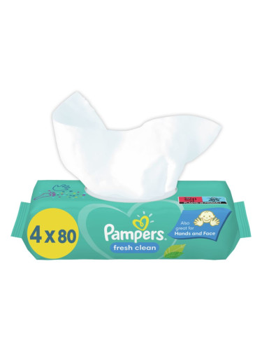 Pampers Fresh Clean мокри почистващи кърпички за деца за чувствителна кожа 4x80 бр.