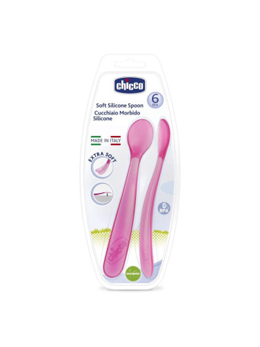 Chicco Soft Silicone лъжичка 6m+ Pink 2 бр.