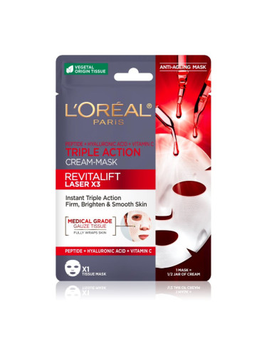 L’Oréal Paris Revitalift Laser X3 платнена маска против стареене на кожата 28 гр.