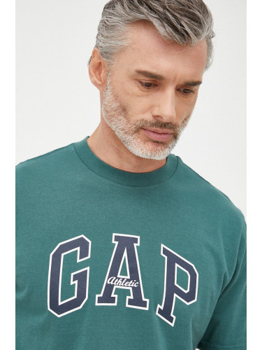 Памучна тениска GAP в зелено с принт