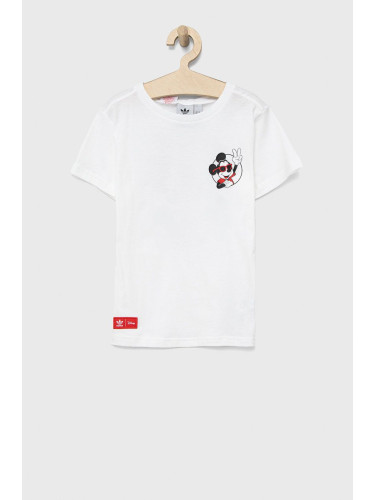 Детска памучна тениска adidas Originals Disney HF7576 в бяло с принт