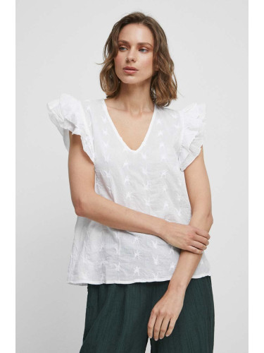 Памучна блуза Medicine дамска в бяло с апликация