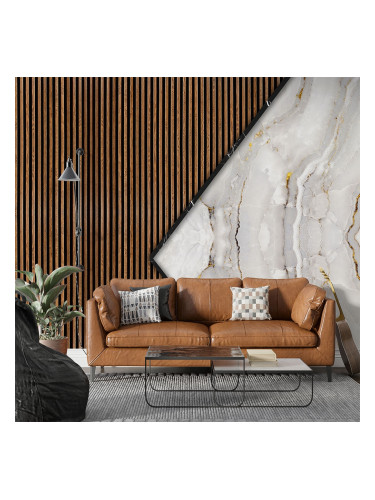 Фототапет - Дървен мрамор със златисти линии 2