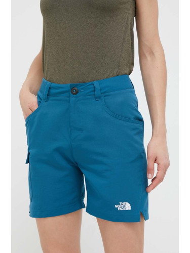 Къс панталон за спортове на открито The North Face Horizon в тюркоазено с изчистен дизайн с висока талия