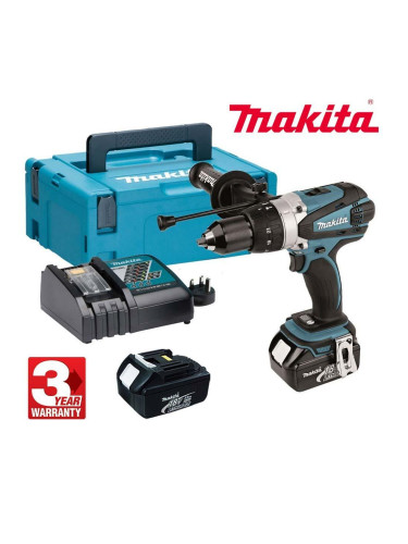 Винтоверт акумулаторен, ударен, Makita DHP458RFJ, 18V, LXT, 2x3Ah, 91Nm