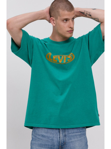 Памучна тениска Levi's в зелено с принт