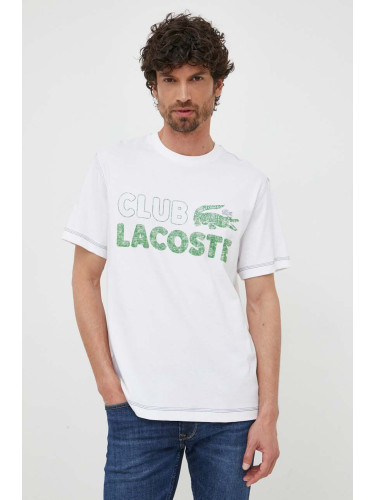 Памучна тениска Lacoste в бяло с десен