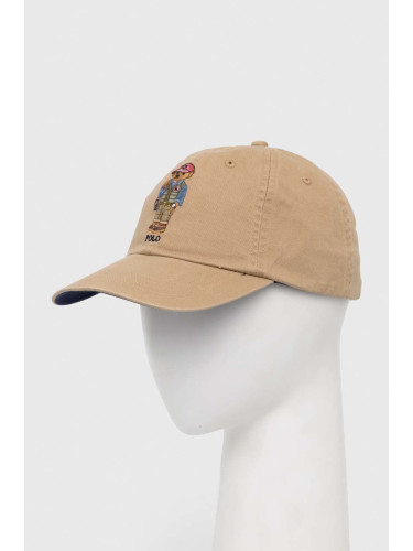 Памучна шапка с козирка Polo Ralph Lauren в бежово с апликация