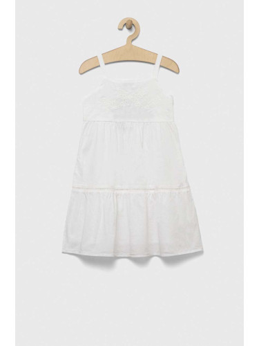Детска памучна рокля United Colors of Benetton в бяло къс модел разкроен модел